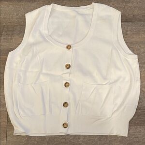 White Sleeveless Button-Up Top